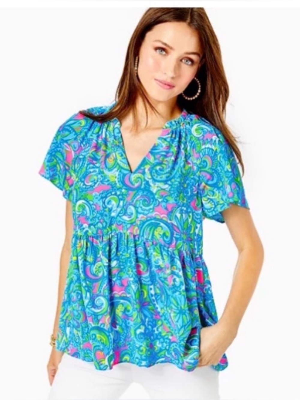 Lilly Pulitzer Zadie blue pattern Short Sleeve Top NWT small